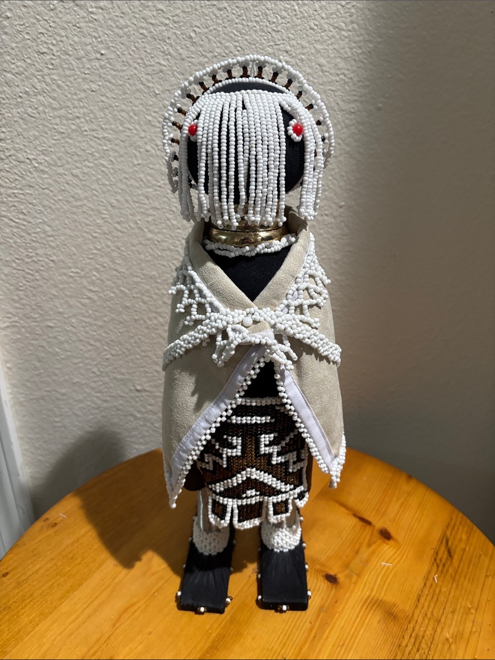 Handcrafted White Beaded Tribal Doll Home Accent